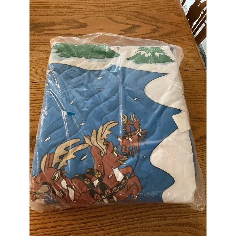 Disney Mickey Mouse Vintage Holiday Bedspread Twin Santa's Coming Reindeer Blue